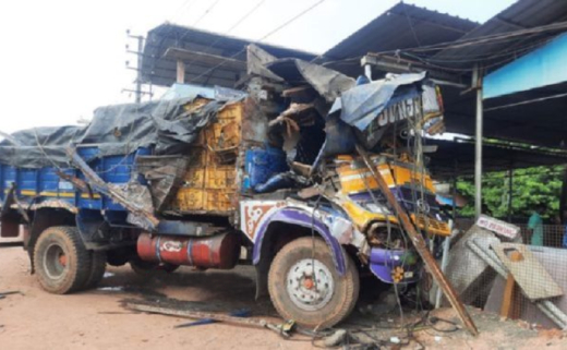 collision of trucks at Baikampady