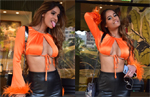 Poonam Pandey sets temperatures soaring in cleavage-baring orange crop top, leather pants