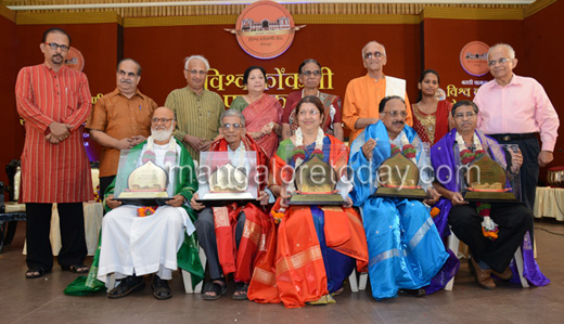 Five  eminent   Konkani achievers  were conferred the Vimala Pai Vishwa Konkani Awards 2014 at a  function held at the TV Raman Pai Convention Centre in the city on November 6, Thursday.