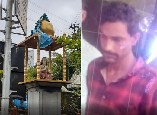 flag thrown on Shankaracharya statue in Sringeri
