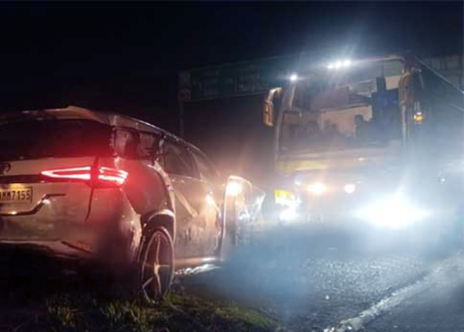 Bus Car Collide at Santhekatte