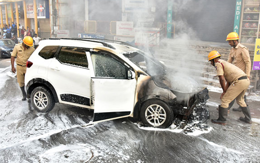 Car Catches Fire Near Bejai