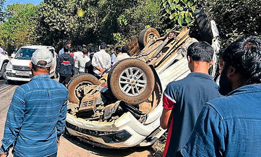 Car Overturns After Collision Near Badaga Ekkaru