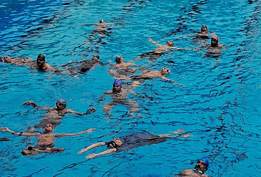 yogasanas in the Mangala Swimming Pool