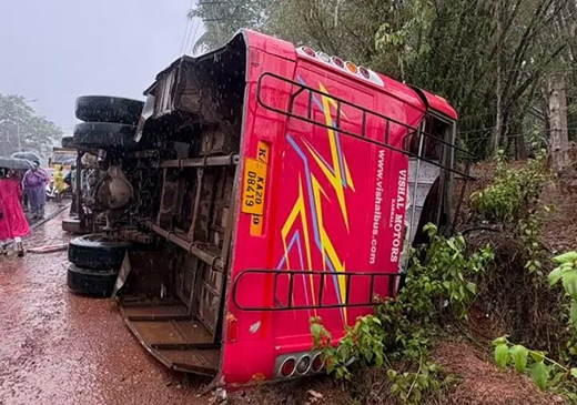 Private Bus Overturns Near Bannadka