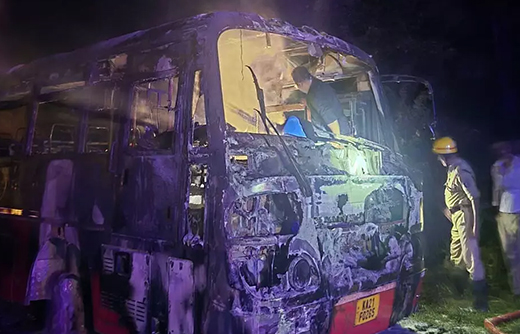 KSRTC Bus Gutted in Fire Near Ermayil