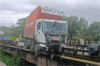 Byndoor: Container lorry rams Khambadakone bridge on NH 66, major mishap averted