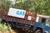 LPG cylinder laden lorry meets with mishap  near Konaje ; no  leakage