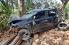 Lucky escape for three as speeding car rams into building