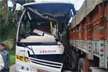 Two killed, 5 injured as private bus rams into a lorry near Shivamogga in Karnataka