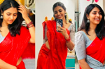 Actress Sapthami Gowda exudes elegance celebrating Navratri in red khadi saree