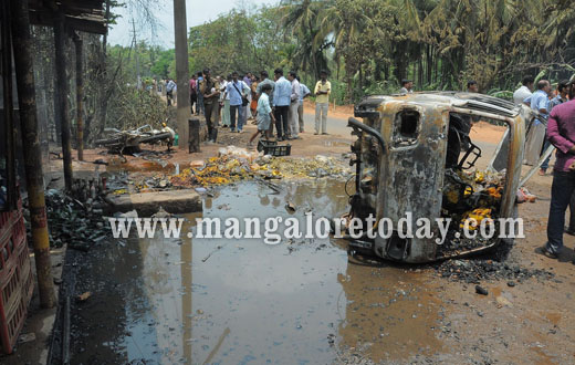 Tanker catches fire in Uppinangdy